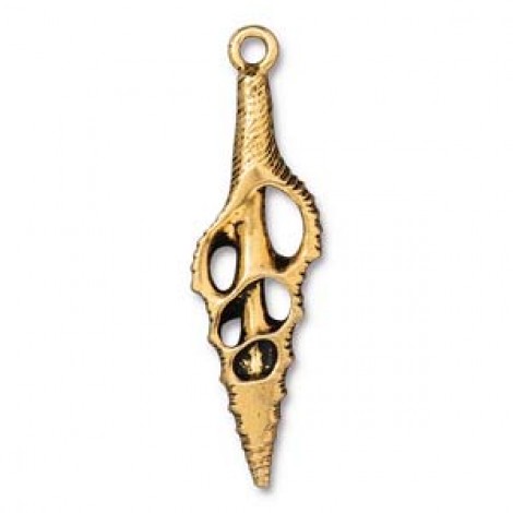 16x54mm TierraCast Cut Spindle Shell Pendant - Antique 22K Gold - Each