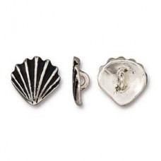 13mm TierraCast Scallop Shell Buttons - Antique Fine Silver Plated