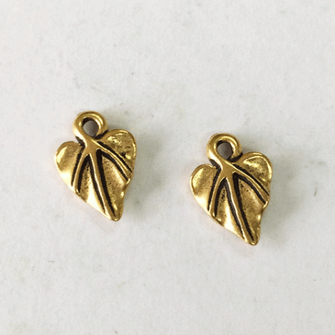 12x8mm TierraCast Sunflower Leaf Charms - Antique 22K Gold Plated - Pack of 2