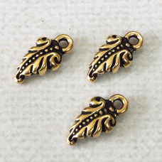 12mm TierraCast Fern Frond Drop - Antique 22K Gold Plated - Pack of 2