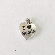 10mm TierraCast Heart Charm - I Love Beads - Antique Fine Silver Plated - Pack of 2