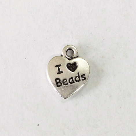 10mm TierraCast Heart Charm - I Love Beads - Antique Fine Silver Plated
