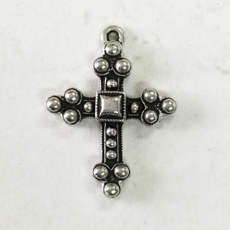 28mm TierraCast Byzantine Cross Charm - Antique Fine Silver Plated - Each