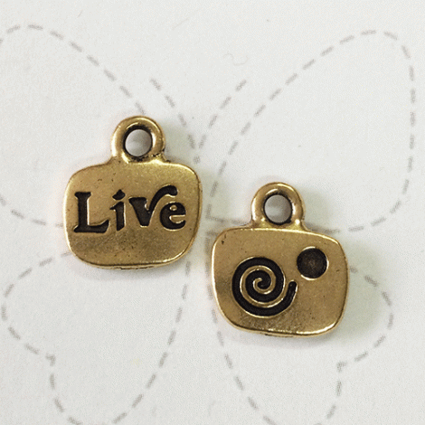 13mm TierraCast 'Live' Word Charm - Antique 22K Gold Plated - Pack of 2 13mm TierraCast 'Live' Word Charm - Antique 22K Gold Plated - Pack of 2