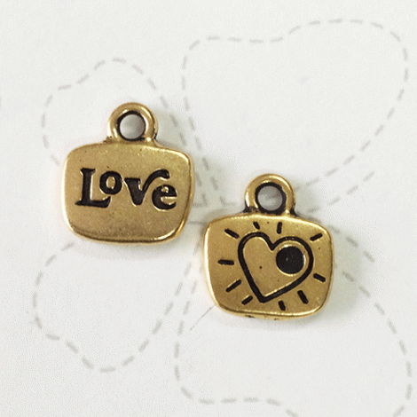 13mm TierraCast 'Love' Word Charm - Antique 22K Gold Plated - Pack of 2
