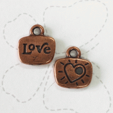 13mm TierraCast 'Love' Word Charm - Antique Copper Plated - Pack of 2