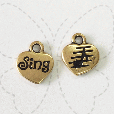 13mm TierraCast 'Sing' Word Charm - Antique 22K Gold Plated - Pack of 2