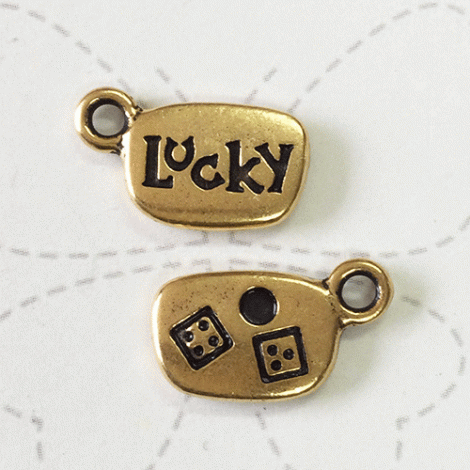 13mm TierraCast "Lucky" Word Charm - Antique 22K Gold Plated