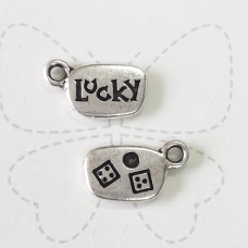 13mm TierraCast "Lucky" Word Charm - Antique Fine Silver Plated