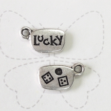13mm TierraCast "Lucky" Word Charm - Antique Fine Silver Plated - Pack of 2