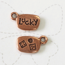13mm TierraCast "Lucky" Word Charm - Antique Copper Plated - Pack of 2