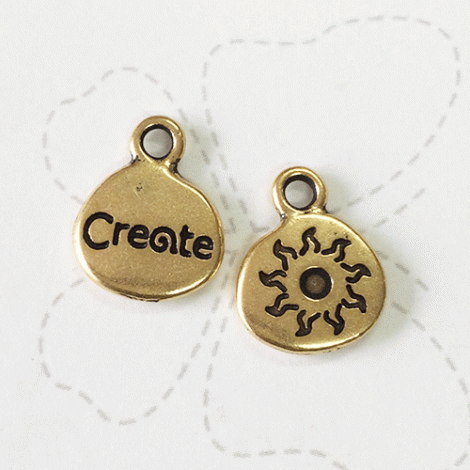 13mm TierraCast 'Create' Word Charm - Antique 22K Gold Plated