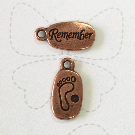 13mm TierraCast 'Remember' Word Charm - Antique Copper Plated