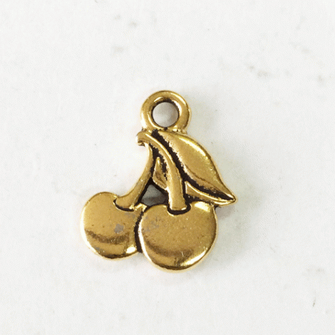 15mm TierraCast Cherry Charm - Antique 22K Gold Plated