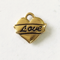 13mm TierraCast Love Heart Charm - Antique 22K Gold Plated
