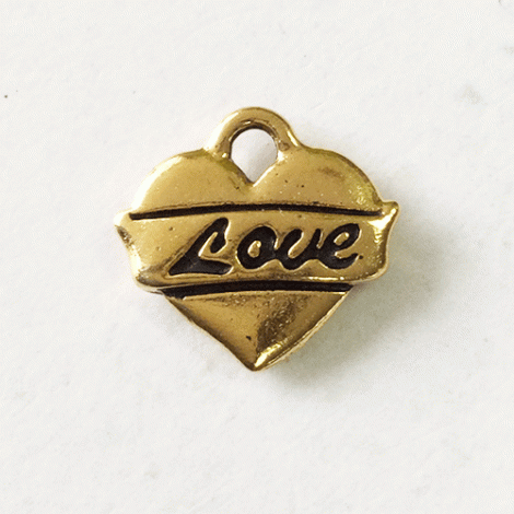 13mm TierraCast Love Heart Charm - Antique 22K Gold Plated - Pack of 2