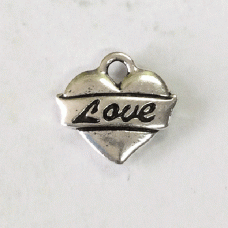 13mm TierraCast Love Heart Charm - Antique Fine Silver Plated - Pack of 2
