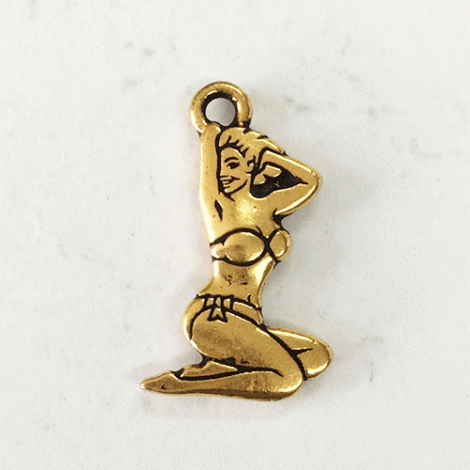 20mm TierraCast Pinup Girl Charm - Antique 22K Gold Plated