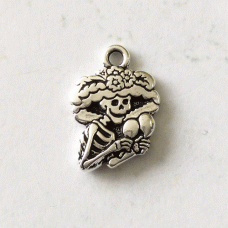 18mm TierraCast Catrina Viva Mexicana Drop - Antique Fine Silver Plated - Each