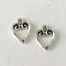 14mm TierraCast Heart Drop - Antique Fine Silver Plated - Pack of 2