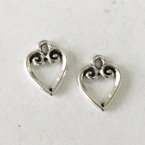 14mm TierraCast Heart Drop - Antique Fine Silver Plated - Pack of 2