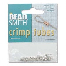 1.5x1.5mm Silver Plated Tube Crimps - Pk 100