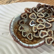 12x14mm Czech Table Cut Hearts - Beige Dark Picasso - Pack of 2