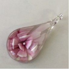 28x55mm Pink Inlaid Flower Glass Teardrop Pendant