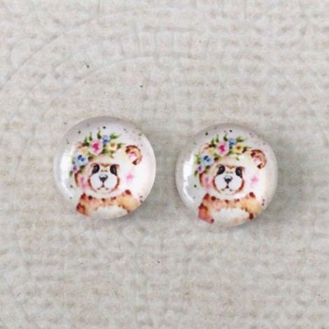 10mm Art Glass Backed Cabochons  - Teddy Bear - Pack of 2