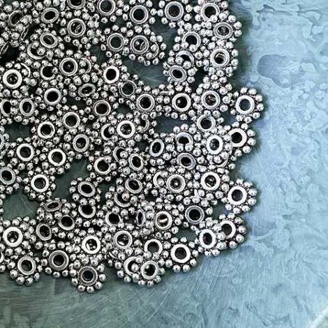 6.5mm Antique Silver Tibetan Nickel Free Daisy Beads - Pack of 50