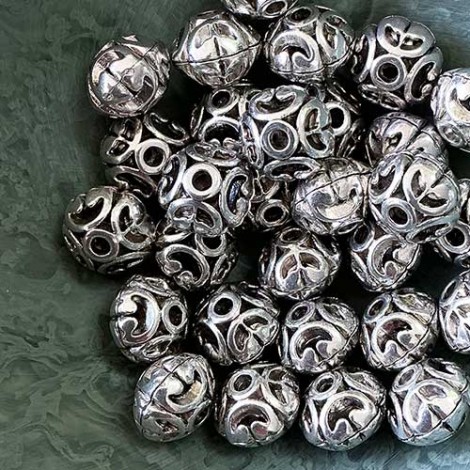 11mm Tibetan Style Ant Silver Round Melon Beads - Pack of 10
