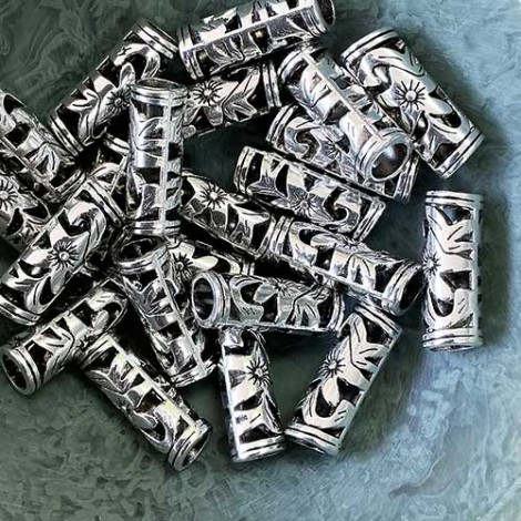 23x8mm Tibetan Filigree Curved Tube Beads with 5mm hole - Pack of 10