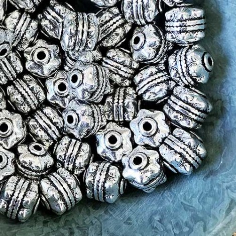 10mm Tibetan Nickel + Lead-free Ornate Round Beads with 2mm hole size - Pack of 10