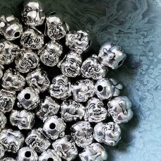 10mm Ant Silver Buddha Head Bead - Lead & Nickel Free - Pack of 10