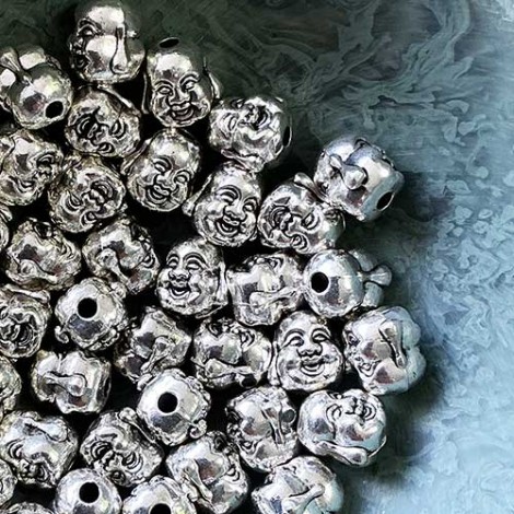10mm Ant Silver Buddha Head Bead - Lead & Nickel Free - Pack of 10