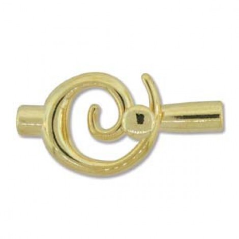 30x18mm (3.2mm ID) Gold Plated Spiral Toggle Tube Clasps - Pack of 2