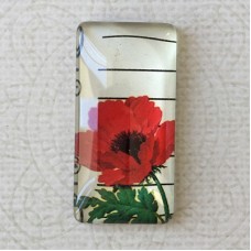 19x38mm Rectangle Art Glass Backed Cabochons - Red Poppies 3 - Each