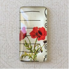 19x38mm Rectangle Art Glass Backed Cabohons - Red Poppies 8