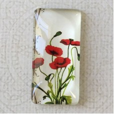 19x38mm Rectangle Art Glass Backed Cabochons - Red Poppies 9 - Each