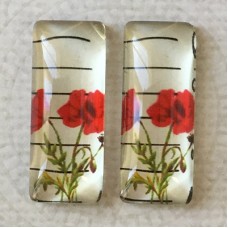 10x25mm Rectangle Art Glass Backed Cabohons - Red Poppies 1