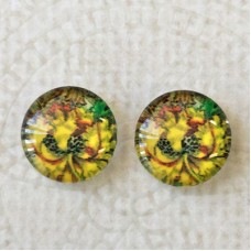 12mm Art Glass Backed Cabochons - Art Flowers 1 - Per Pair