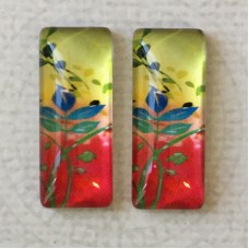 10x25mm Rectangle Art Glass Backed Cabohons - Flowers 1