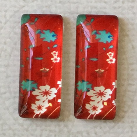 10x25mm Rectangle Art Glass Backed Cabohons - Flowers 2