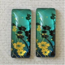 10x25mm Rectangle Art Glass Backed Cabohons - Flowers 5