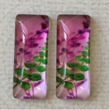 10x25mm Rectangle Art Glass Backed Cabohons - Flowers 8