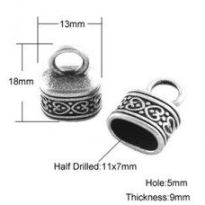7x10mm ID Tibetan Style Ant Silver Cord End Caps
