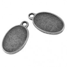 22x13mm (17x11mm) Dble Side Ant Silver Oval Cab Setting - Pack of 10