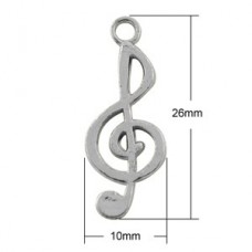 26x10mm Ant Silver Pl Tibetan Style Treble Clef Charms - Pack of 2