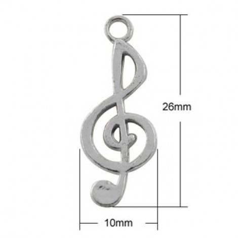 26x10mm Ant Silver Pl Tibetan Style Treble Clef Charms - Pack of 2