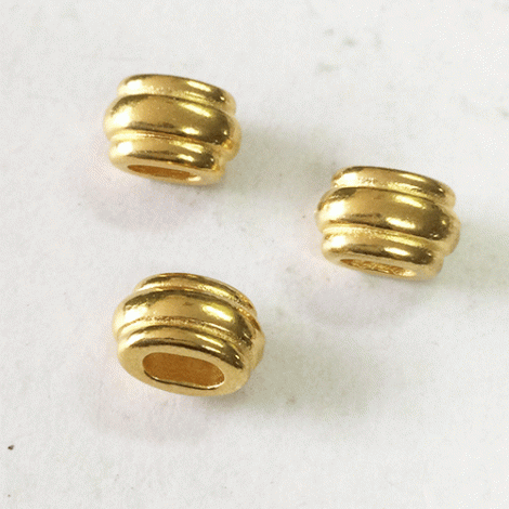 6x9mm (4x2mm ID) TierraCast Deco Barrel or Crimp Beads for 2mm cord - Bright Gold